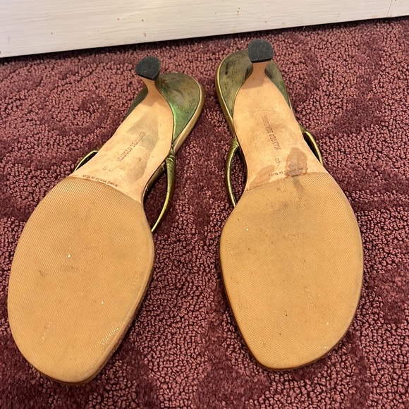 Manolo blahnik gold heels flip flop heels leather y2k 2000 vintage Gold Paterno - Picture 6 of 7